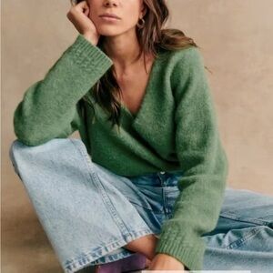 Sezane Denisa V-Neck Green Sweater